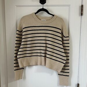 Universal Thread Cream and Black Striped Crewneck Sweater